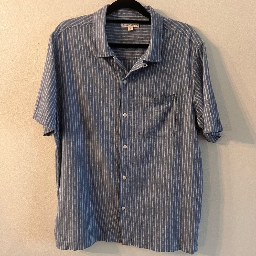 Frye And Co Shirt Men’s Aztec Triple Sunset Stripe Pocket Button Up Size Lg Blue